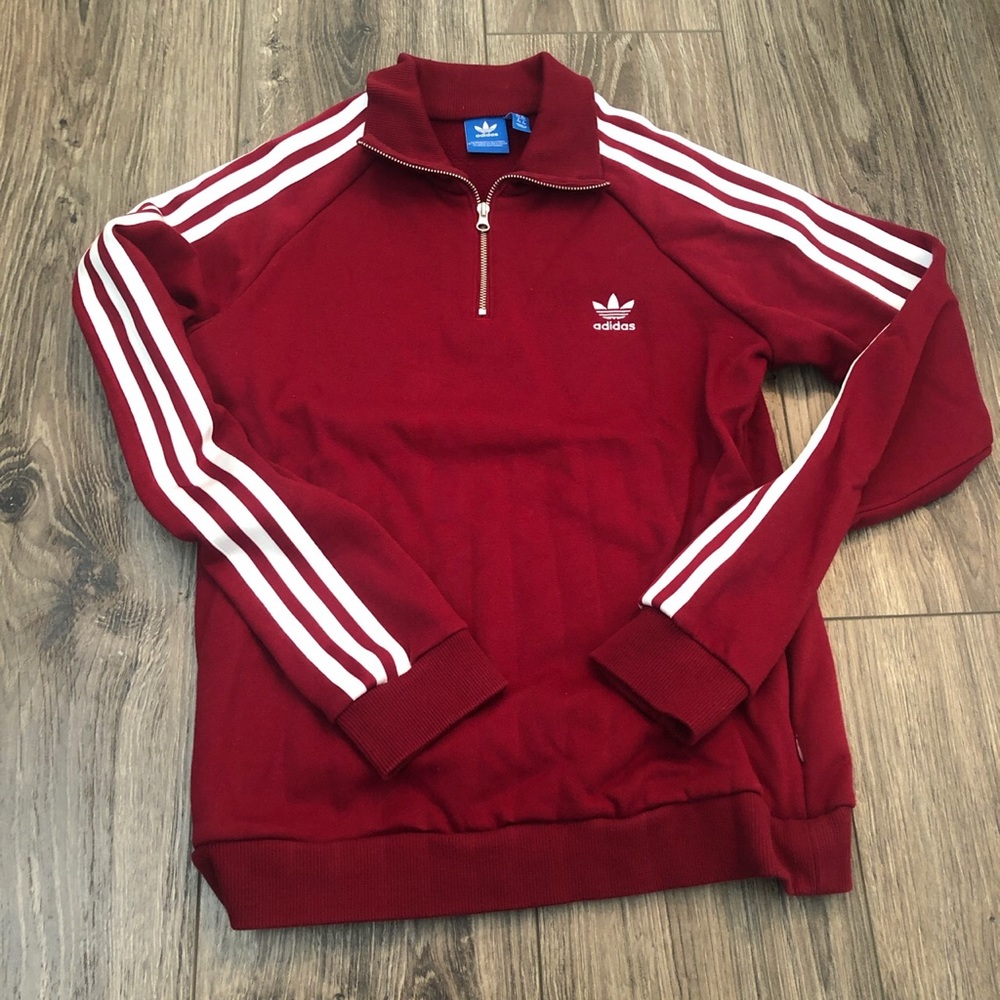 Adidas white strip burgundy jacket